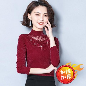 保暖內衣女時尚加絨加厚蕾絲打底衫外穿上衣單件緊身大碼秋衣內穿