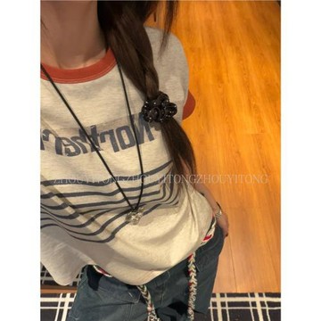 【高調灰度】周怡彤新款美式正肩短袖T恤女夏寬松設計感小眾上衣