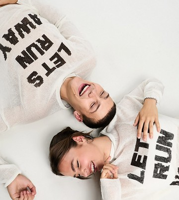 COLLUSION skate slogan fine knit jumper in white