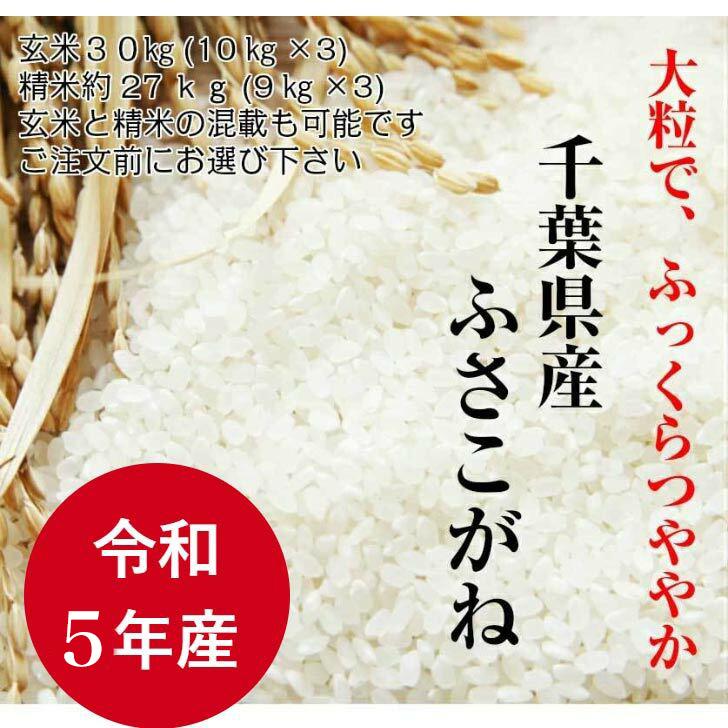 送料無料　令和5年産 新米 千葉県産ふさこがね 玄米30kg (10kg×3袋) 精米無料