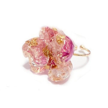 日本樹脂復古玫瑰花瓣色立體戒指(戒圍可調)