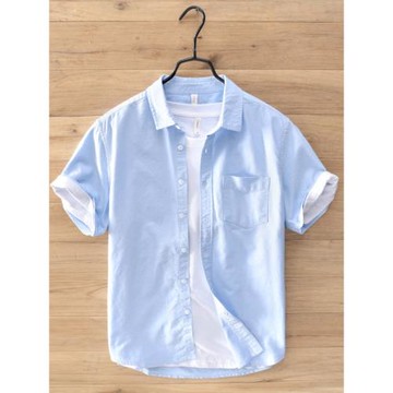 夏季牛津紡短袖襯衫男士韓版休閑青年文藝寬松小領半袖純棉襯衣潮