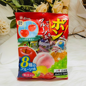 日本 LION 獅王 系列糖果~日本 LION 獅王 綜合水果風味糖 青葡萄 蘋果 柳橙 葡萄 桃子 櫻桃 檸檬 草莓 水果糖