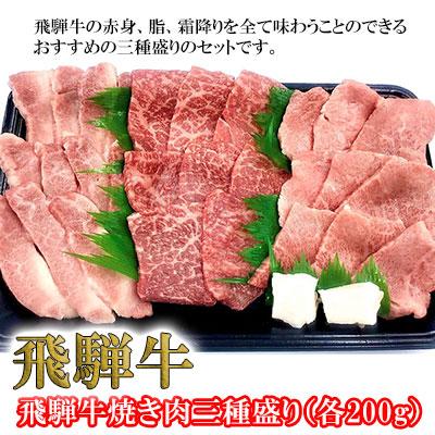 ふるさと納税 下呂市 菊の井 飛騨牛焼肉三種盛り(カルビ、モモ、トモサンカク 各200g)牛肉 国産