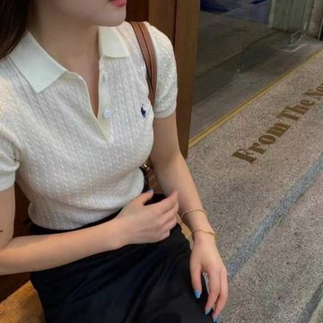 高級感休閑POLO領氣質短袖針織女2024年新款時尚簡約洋氣套頭上衣