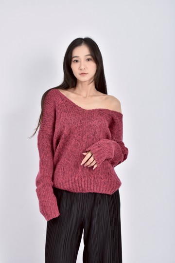 (XL) those people by i質感針織V領紅色毛衣