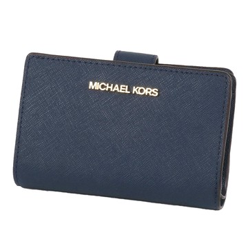 【Michael Kors】防刮皮革素面中夾-深藍