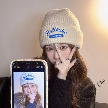 英文字毛線帽【566】秋冬新款韓系INS穿撘必備針織氣質可愛甜美百搭針織帽 護耳帽 保暖帽 厚帽 毛帽