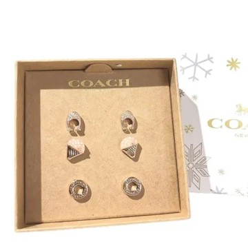 COACH 限量款 玫瑰金色系3款造型耳環禮盒組 #CO292