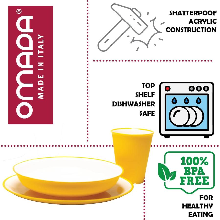 Omada 18-Pc Kids Dinnerware Set: Durable Plastic Dishes For Children Picnics Camping   Colorful Plates Bowls Cups   Microwave Dishwasher Safe Kids