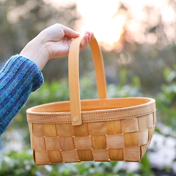田園風水果手提籃木片編菜籃雞蛋筐蔬菜姜蒜收納籃文藝禮品籃花籃