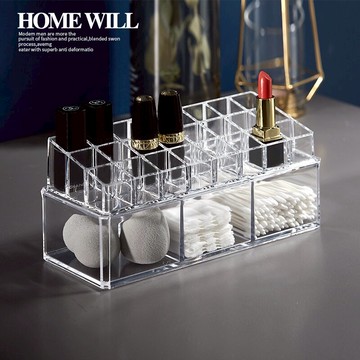化妝品收納盒桌面梳妝臺家用透明亞克力放口紅化妝棉盒棉簽格組合