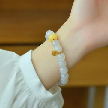 手鍊 飾品 和田玉手鍊 老型珠 蜜蠟手鍊 串珠手鍊 單圈手鍊 吊墜手鍊 14K包金吊墜 女生手鍊 446
