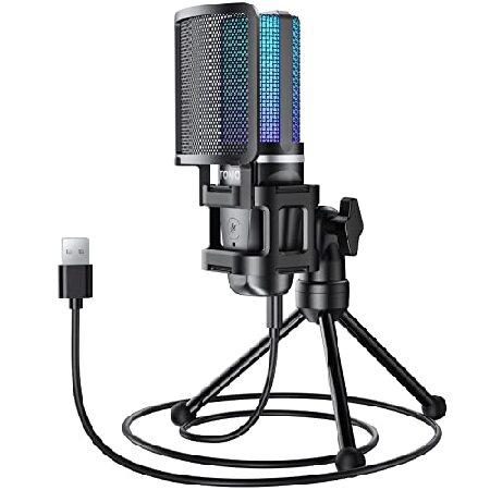 TONOR Gaming USB Microphone for PC, RGB Condenser Computer Mic with Tripod Stand, Quick Mute, Gain Control, for Gaming, Streaming, Podcasting, Recordi