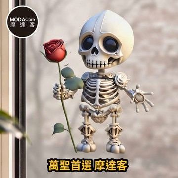 【摩達客】萬聖節窗貼｜2612款超Q立體紅玫瑰骷髏靜電貼玻璃貼 單片入｜店面櫥窗派對佈置裝飾品冰箱貼