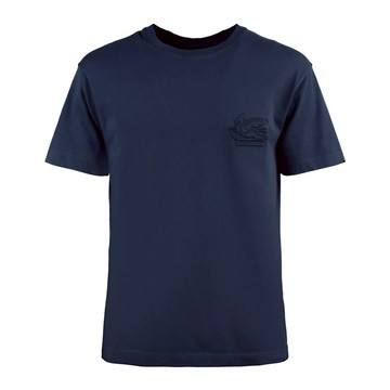 Etro Navy Blue T-Shirt With Pegasus Embroidery