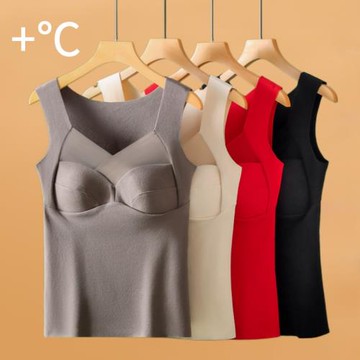 秋冬女士帶胸墊內衣德絨保暖背心加絨加厚無痕V領內搭貼身打底衫
