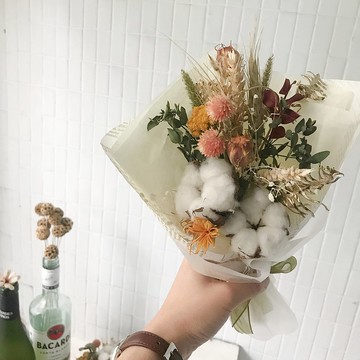 棉花花束 畢業花束 (乾燥花 / 青檸色)