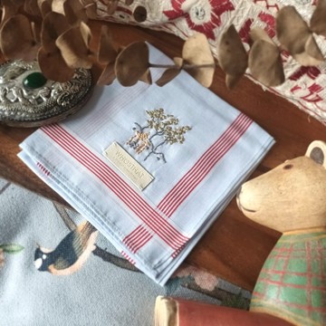 *手工刺繡糸列*  中國風色織全棉手帕-中式庭院 *客制手綉英文字