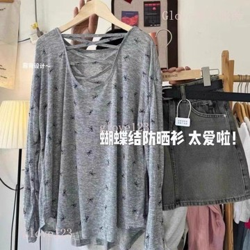 【設計感後背鏤空】Glove 輕薄長袖T恤女 夏季寬鬆外搭 薄紗防曬罩衫 空調上衣 防曬上衣 上衣女 透膚 透視上衣 罩