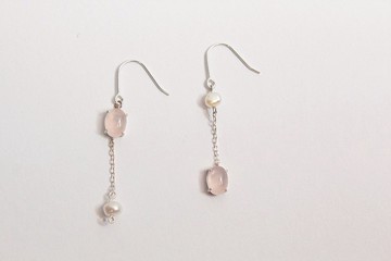 意點粉 粉晶 純銀手工耳環 可改夾