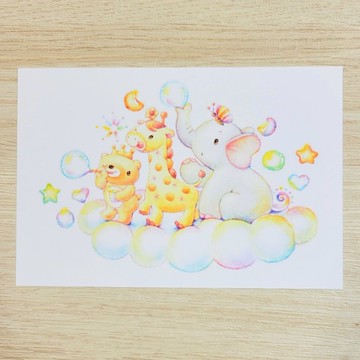 吹泡泡插畫 明信片 2張組