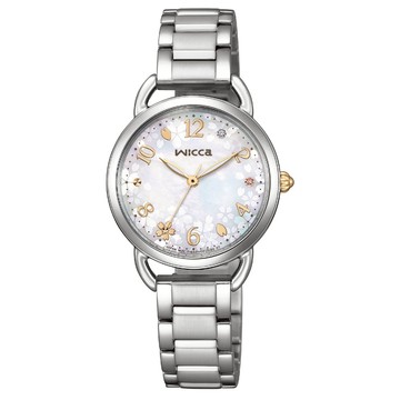 CITIZEN 星辰錶 NEW WICCA 公主系列 KP6-014-21 白蝶貝太陽能時尚可愛腕錶 附櫻花粉錶帶 28mm｜樂天全館特惠中★指定刷卡回饋10%