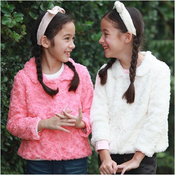Augelute 女童 秋冬保暖優雅玫瑰花絨厚外套 50600