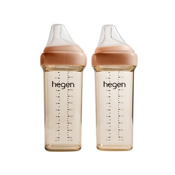 hegen 金色奇蹟PPSU多功能方圓型寬口奶瓶 330ml 雙瓶組 - 柔褐楓
