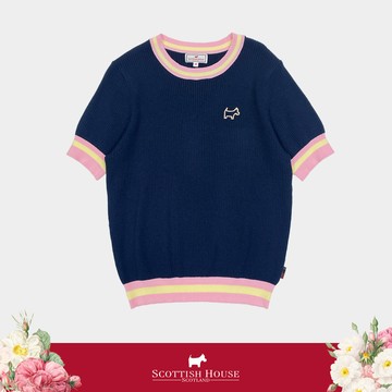 【SCOTTISH HOUSE】 深靛藍多色邊條造型針織 CGT21432