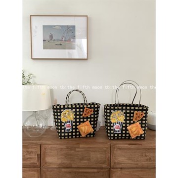 thefifthmoon可愛美味食物仿真面包大容量手工編織籃搞怪籃子