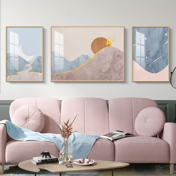 十字繡新款現代簡約客廳鉆石畫滿鉆北歐風格日出云霞三聯掛畫