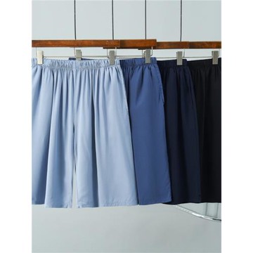 棉綢短褲夏季男士馬褲人造棉純色松緊腰高腰口袋五分褲沙灘褲薄款