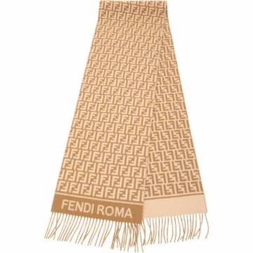FENDI 芬迪 雙F羊毛羊絨混紡焦糖棕流蘇圍巾 披肩(190x30CM)