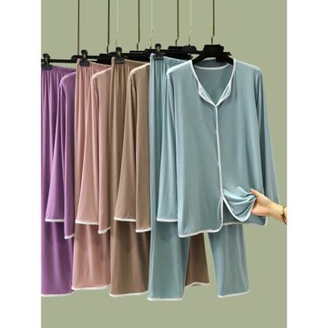 秋季莫代爾家居服套裝女士長袖長褲睡衣薄款可外穿兩件套寬松遮肉