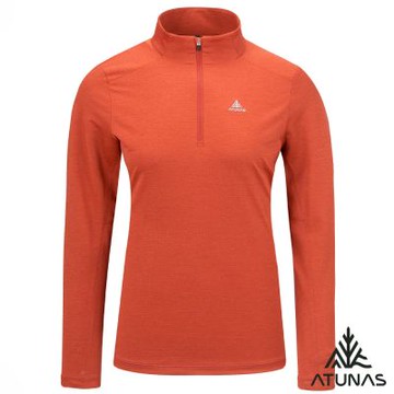 【ATUNAS 歐都納】女款抑菌耐磨長袖排汗立領衫A1PSGZ04W橙紅/吸濕排汗/抑菌抗臭/拉鍊衫/大尺碼