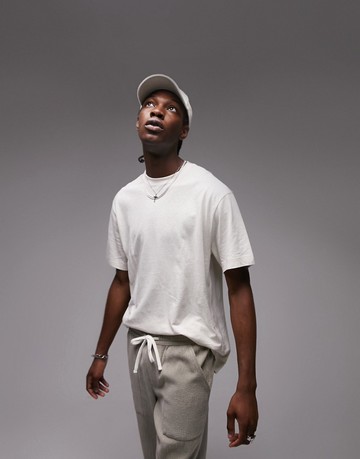 Topman oversized linen mix t-shirt in ecru-White