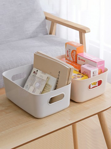 雜物收納筐桌面化妝品口紅收納盒零食儲物盒家用廚房儲物盒子塑料