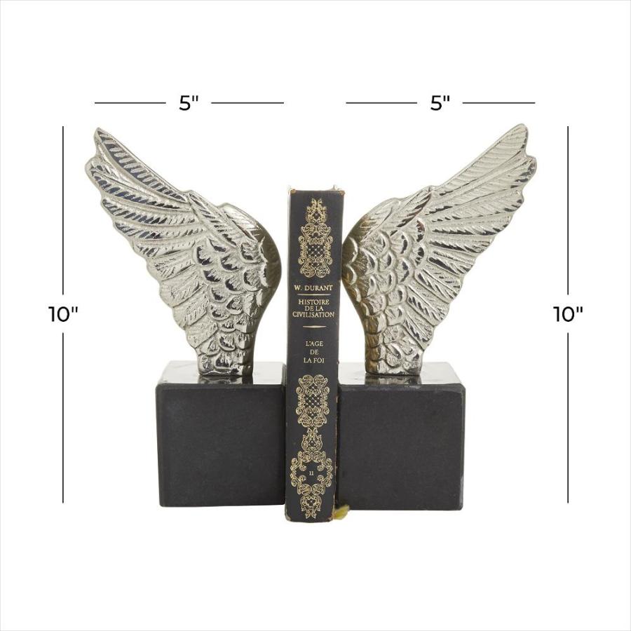 Deco 79 Aluminum Bird Wings Bookends with Marble Base, Set of 5