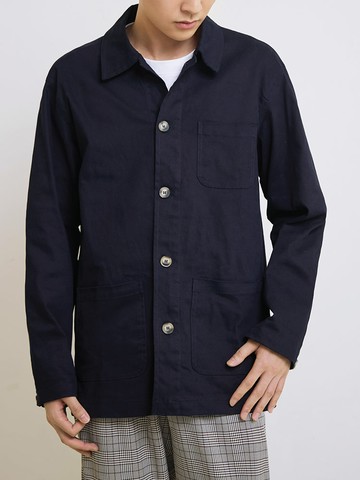 純棉襯衫領雙口帶外套