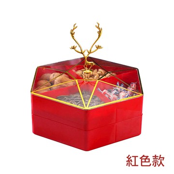 摩達客農曆春節開運◉金鹿送福開運糖果盒水果盤聚寶盆(紅/綠色兩色可選)紅色款