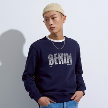 【ERSS】 男裝 長袖 t恤 重磅 t恤 大學T 深藍色 【數碼感T】【K60320】