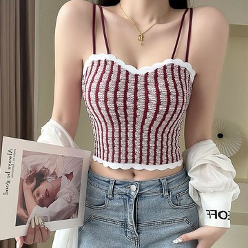 【蜜糖の中式】臺灣出貨美背吊帶條紋打底顯瘦內衣女抹胸帶胸墊外穿百搭辣妹小背心上衣女