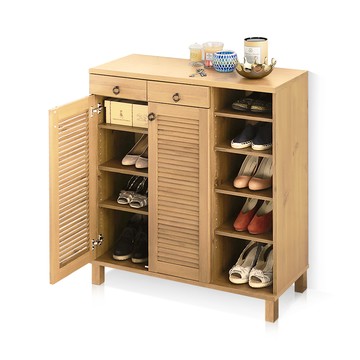 【Sato】ENTO涉趣百葉雙抽雙門七格鞋櫃‧幅90cm-原木色