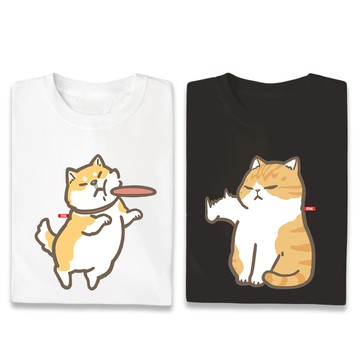 JZ TEE 柴犬&貓咪-接飛盤 印花短袖T恤