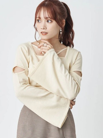 2WAY前後穿挖空喇叭袖設計針織衫(1D23L2C0300) - earth music&ecology