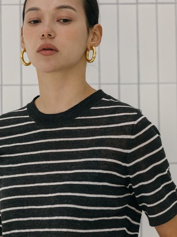LINEN STRIPE TOP SWEATER [K.GREY]