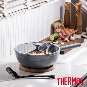 THERMOS膳魔師鈦強化不沾鍋單柄附蓋炒鍋30cm(TMP-30W-DGY)