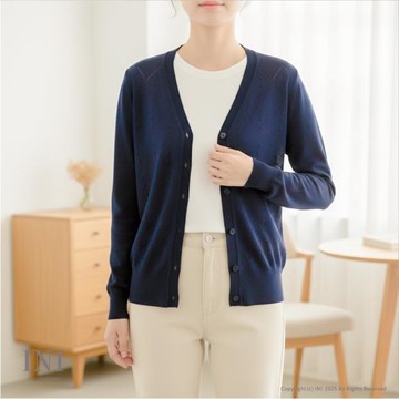 【INI】每天穿搭、長袖織紋針織外套．深藍色