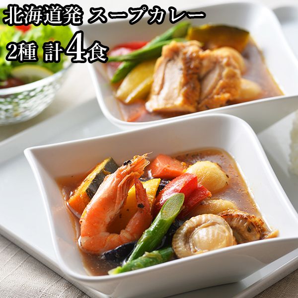 北海道発 スープカレー（チキン＆野菜・シーフード＆野菜）各2食 計4食 （L5108） 